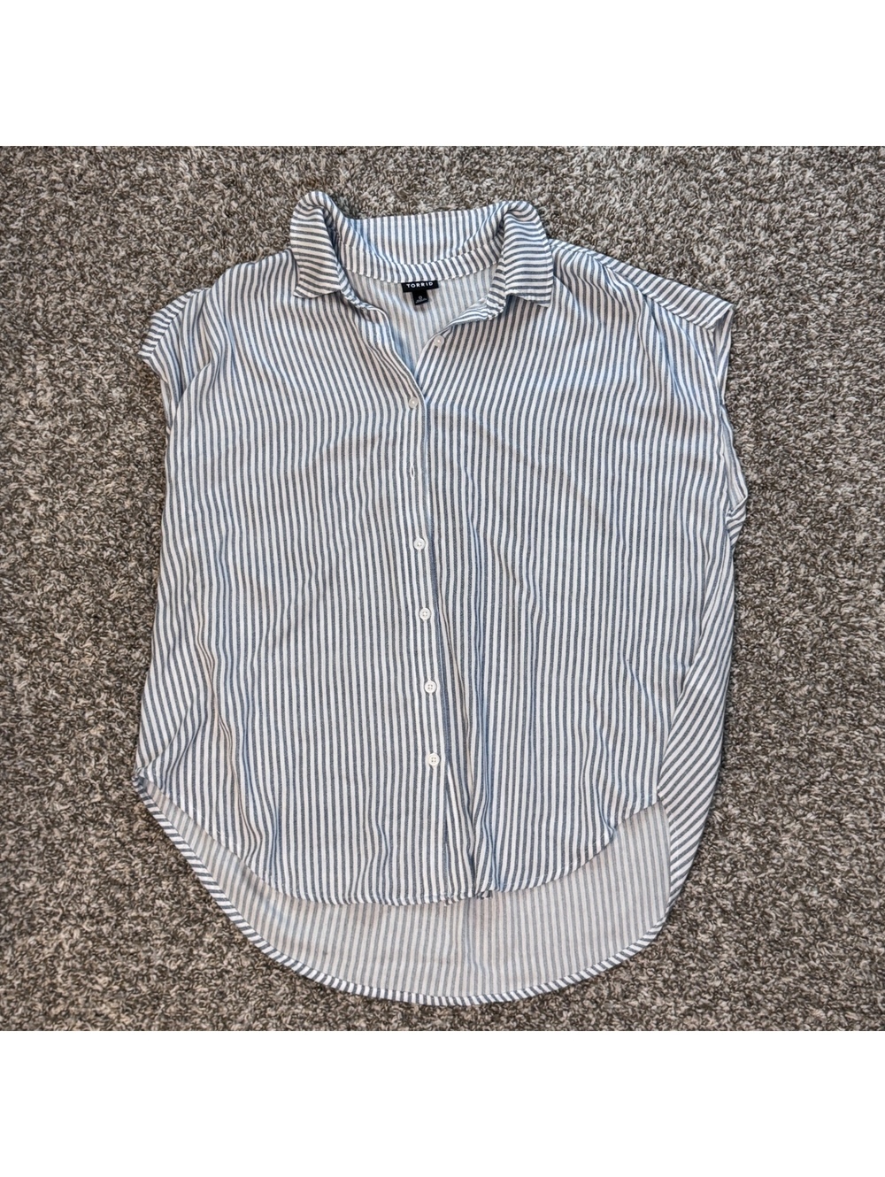 Blue White Striped Torrid Button Front Blouse Short Sleeve Size Large